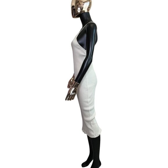 Zara Beige Ribbed Knit Midi Dress Small – Square Neck Crisscross Back - Picture 6 of 12